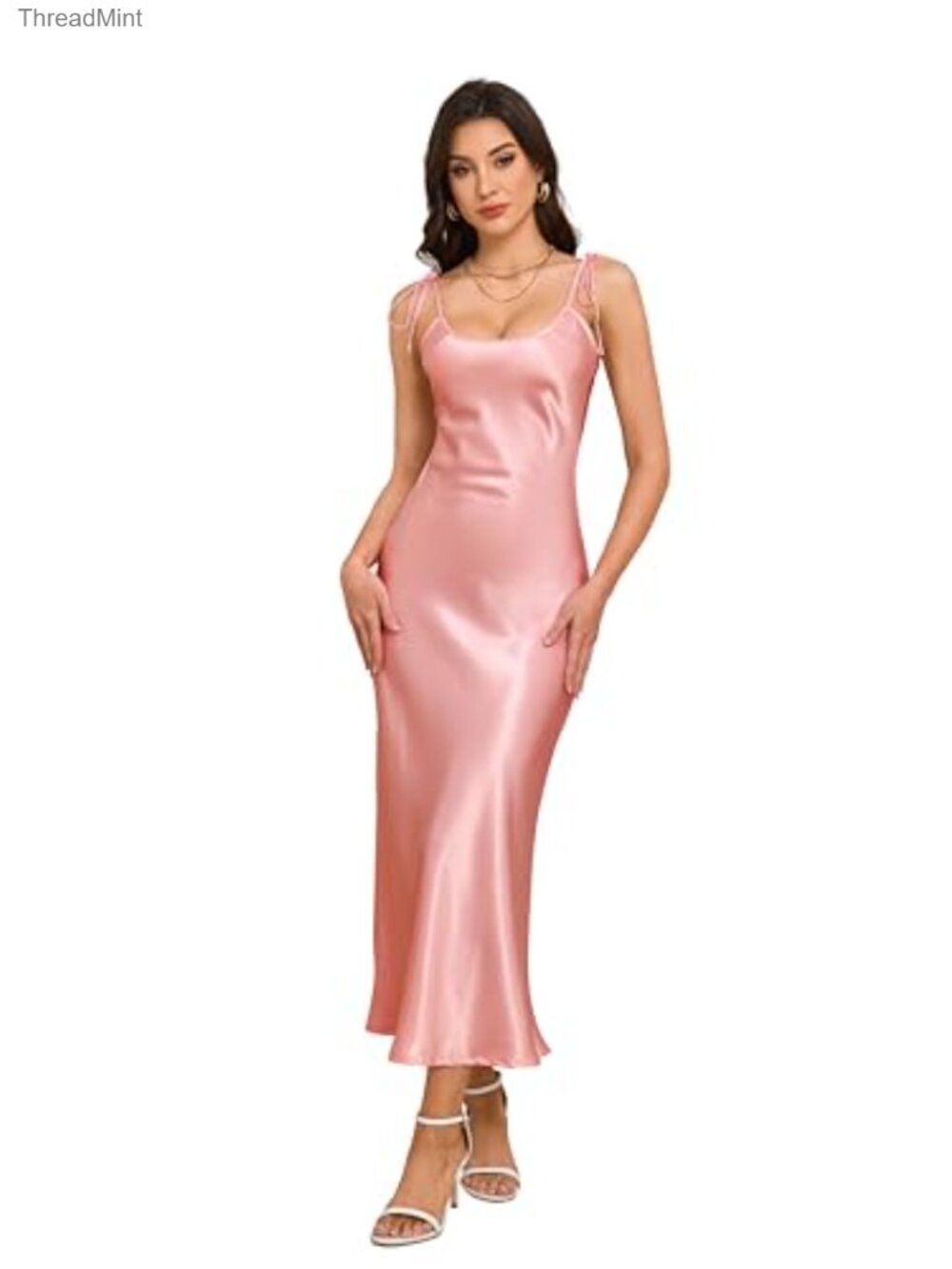 Spaghetti Strap Satin Silk Midi Dress Cocktail Formal Summer Wedding Guest Dress